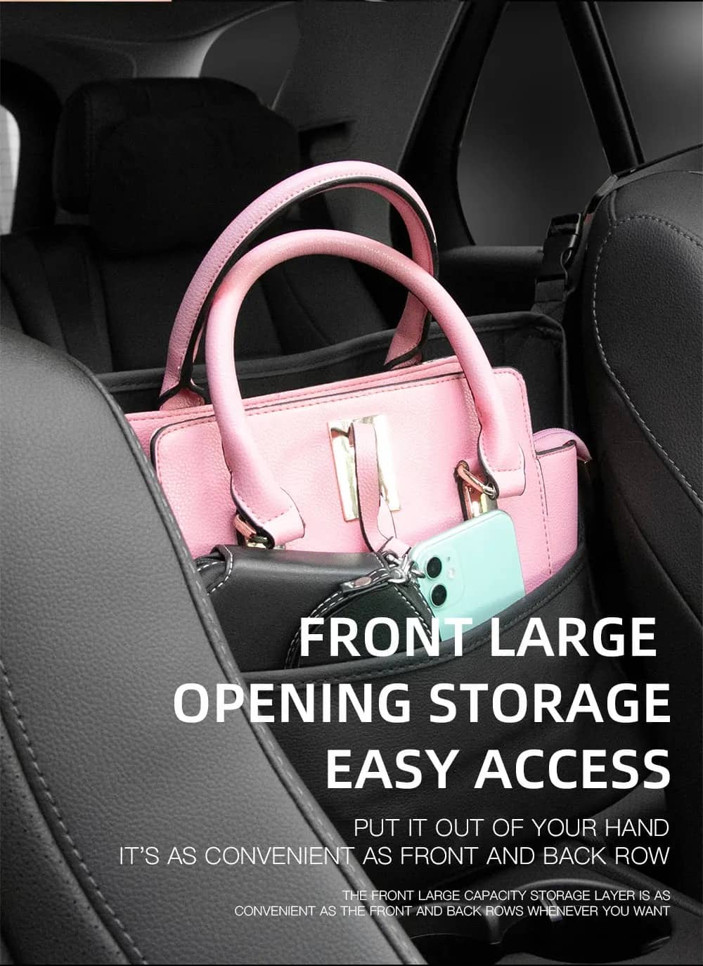 Sac de rangement en cuir pour siège de voiture, cintre central, sac à main automatique, support entre les sièges, poches pour gobelets à eau en tissu, évaluation de rangement - Accessoires Auto/Moto - صورة 2