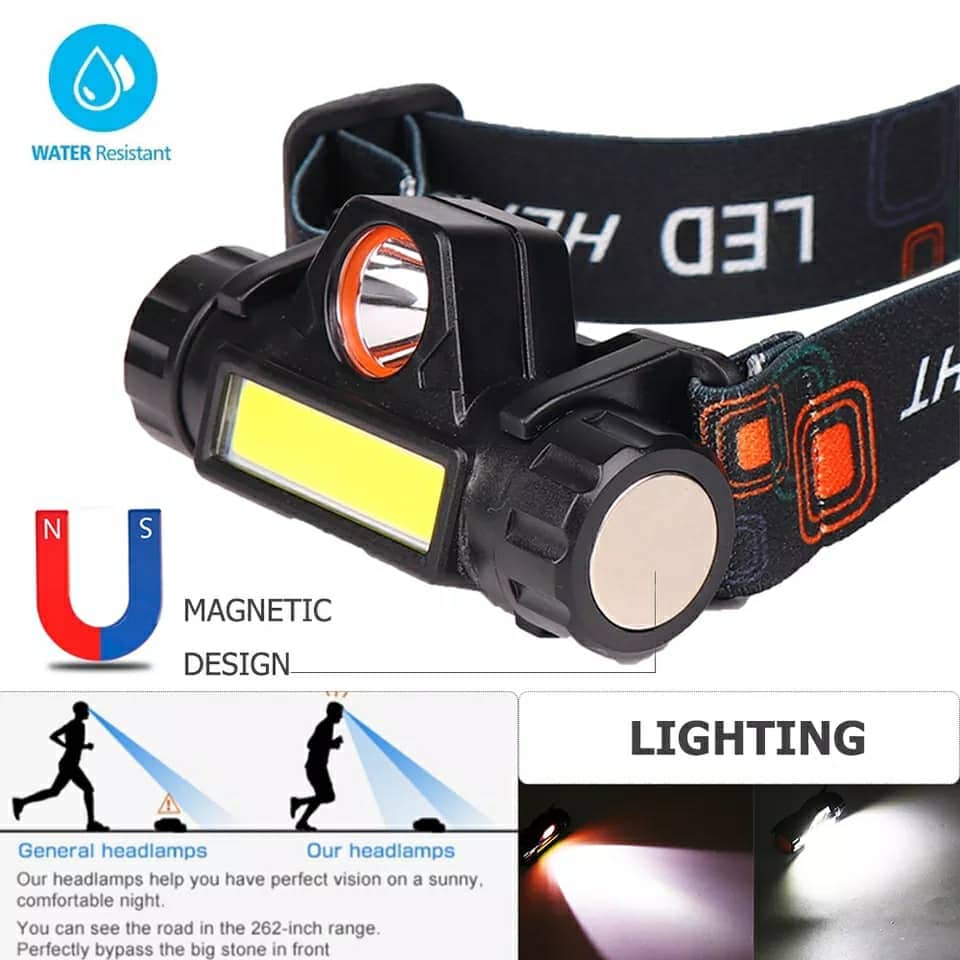 Lampe frontale à Led Portable imperméable Rechargeable USB - Camping et Randonnée - صورة 3