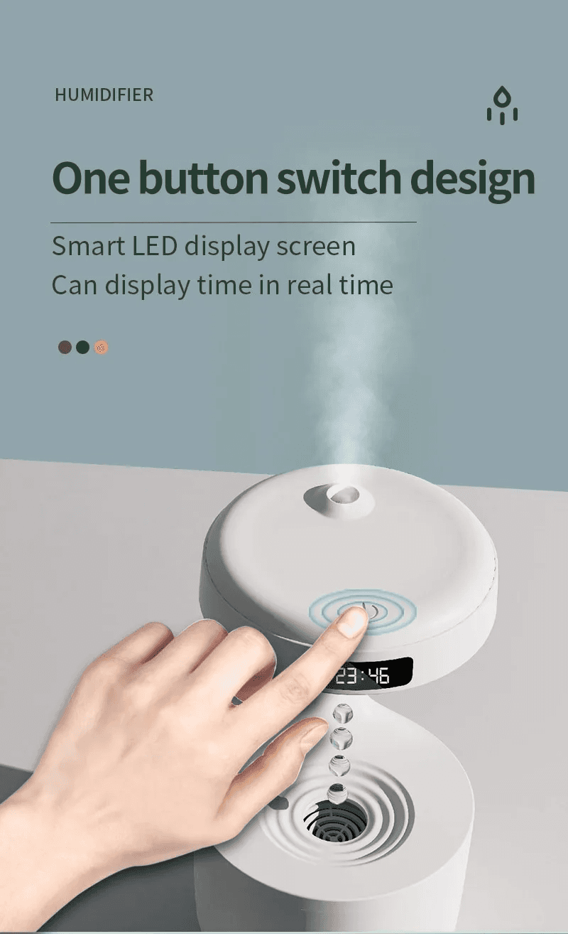 Réveil et Humidificateur d’air gouttelettes d’eau Anti-gravité 800ml - Décoration - صورة 4