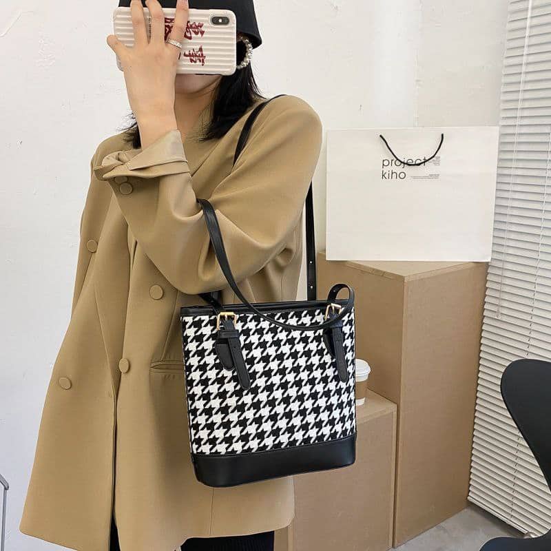 Sacs à bandoulière pied-de-poule Vintage pour femmes grande capacité - Sac à dos et Mode - صورة 2