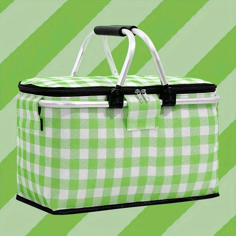 Panier de pique-nique a isolation thermique pliable portable avec couvercle et poignée en aluminium - Cuisine - صورة 4