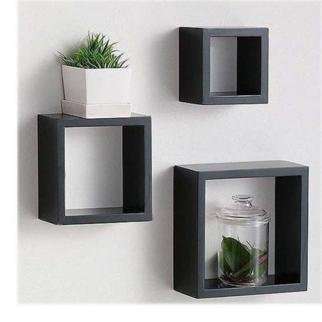 3 Étagères Murale en Bois de Décoration  Forme Carrée