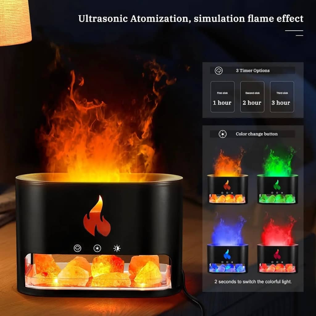 Diffuseur d'huiles essentielles flamme avec des roches de sel de cristal 250ML - موزع روائح الزيوت العطرية باللهب مع صخور الملح الكريستالي 250 مل - Décoration - صورة 4