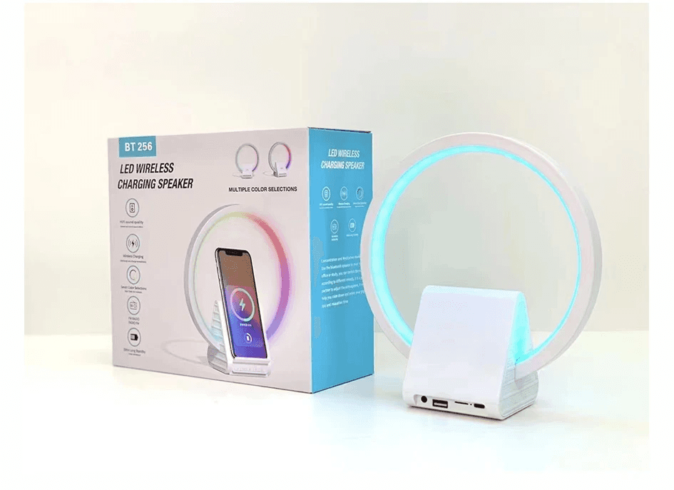 Lampe de chevet avec chargeur sans fil, haut-parleurs Bluetooth rechargeables support de charge rapide, 15W  BT-256 - Électronique - صورة 3