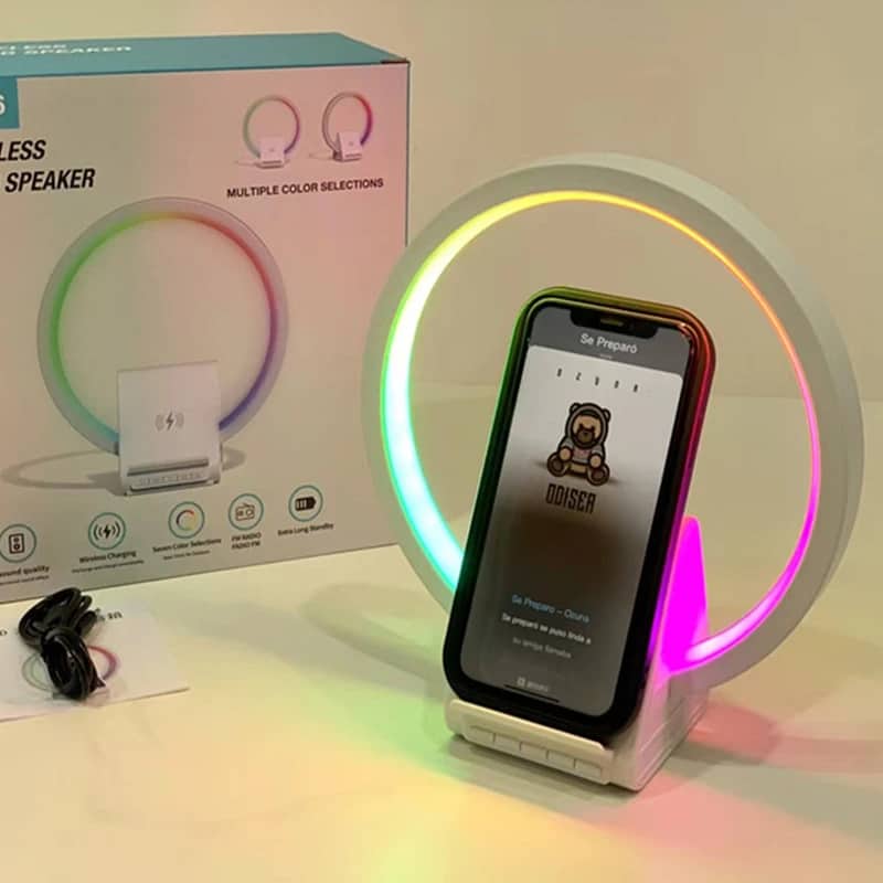 Lampe de chevet avec chargeur sans fil, haut-parleurs Bluetooth rechargeables support de charge rapide, 15W  BT-256 - Électronique - صورة 8
