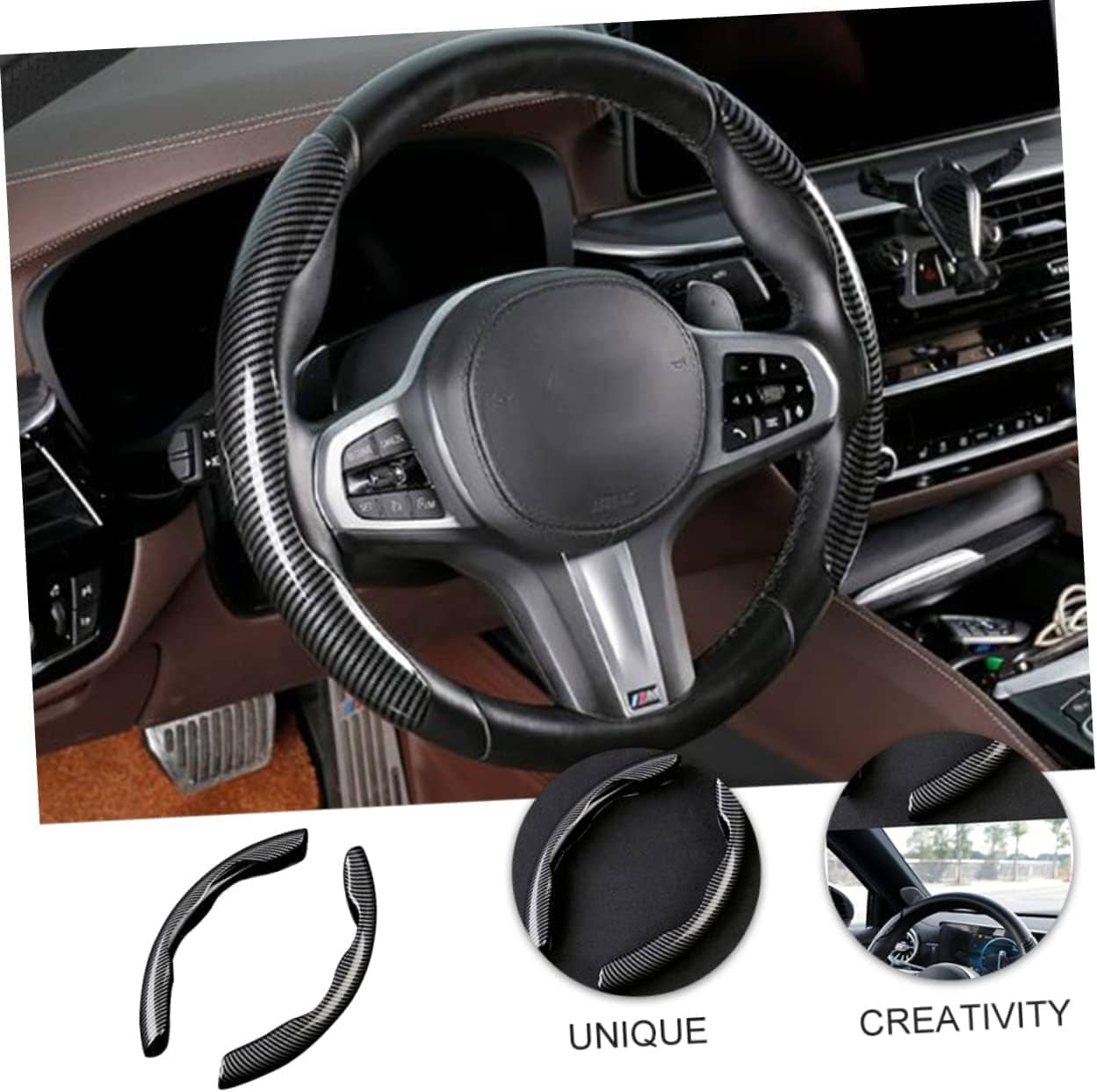 2 Pcs Housse de Volant Voiture antidérapant Noir carbon - Accessoires Auto/Moto - صورة 5