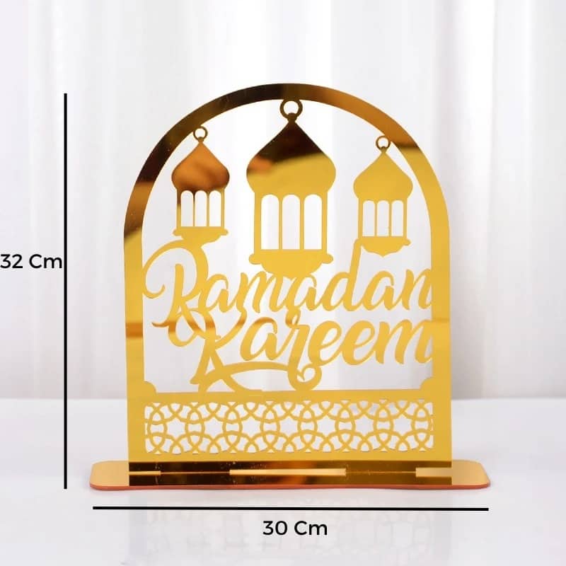 Ornements en acrylique Ramadan Kareem, lanterne étoile de lune dorée, décorations pour la maison زينة رمضان كريم أكريليك، فانوس نجمة القمر الذهبي - Décoration - صورة 2