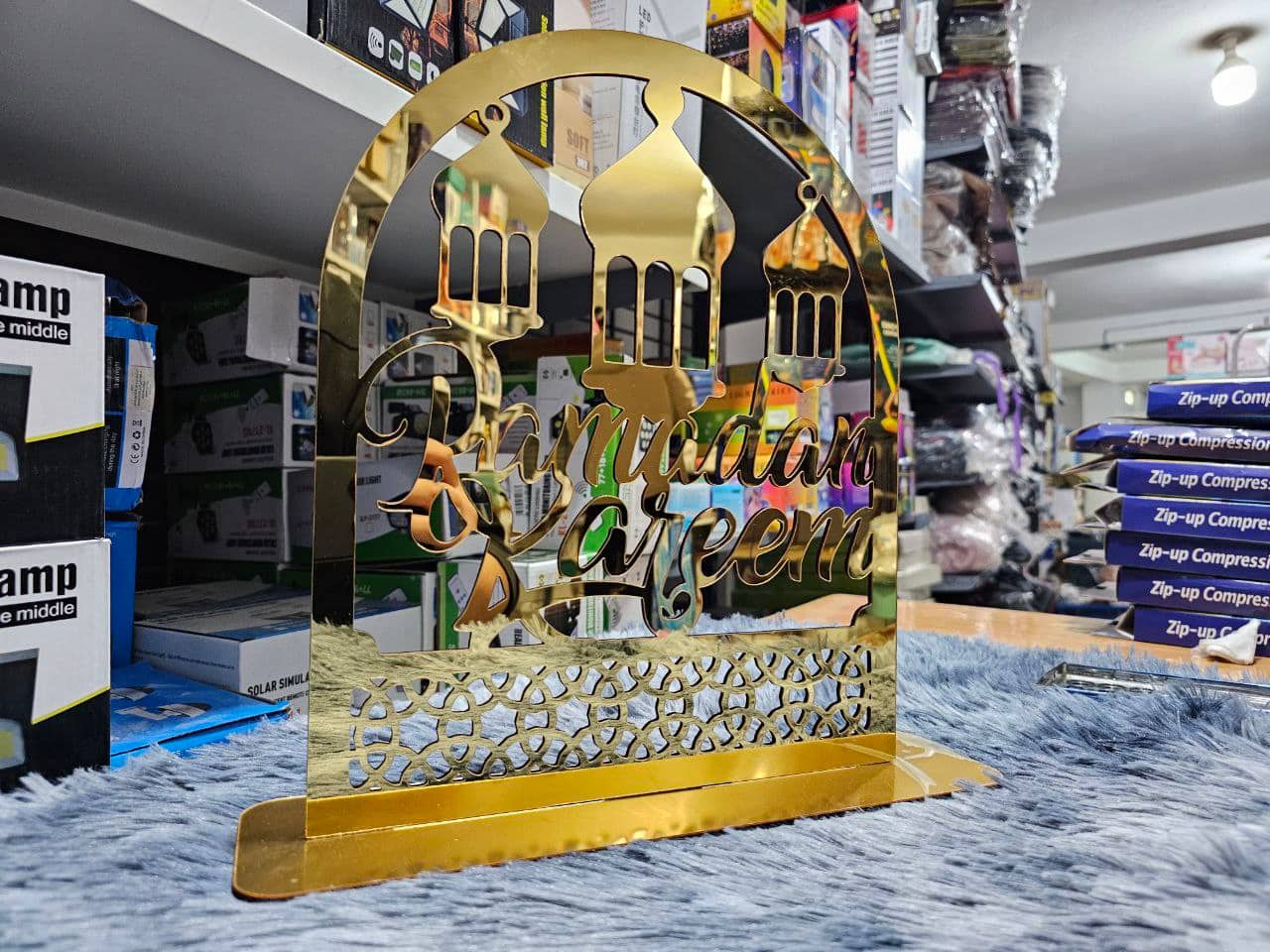 Ornements en acrylique Ramadan Kareem, lanterne étoile de lune dorée, décorations pour la maison زينة رمضان كريم أكريليك، فانوس نجمة القمر الذهبي - Décoration - صورة 5