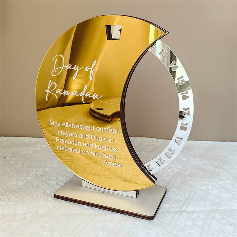 Calendrier rotatif pour compte à rebours du Ramadan , En acrylique effet miroir Grand Format ديكور رزنامة شهر رمضان حجم كبير ذهبي - Décoration - صورة 3