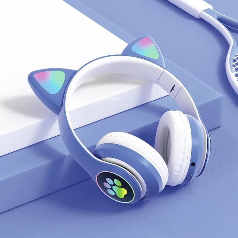 Casque stéréo Bluetooth sans fil oreilles de chat électroluminescents avec support carte TF - Électronique - صورة 3
