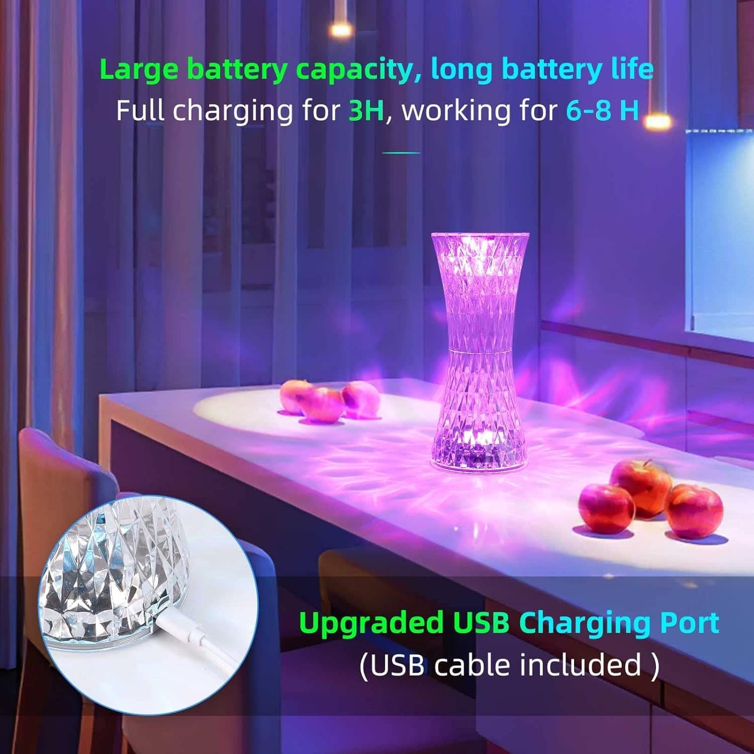 lampe de table en cristal sans fil Tactile Rgb pour chambre - Décoration - صورة 5