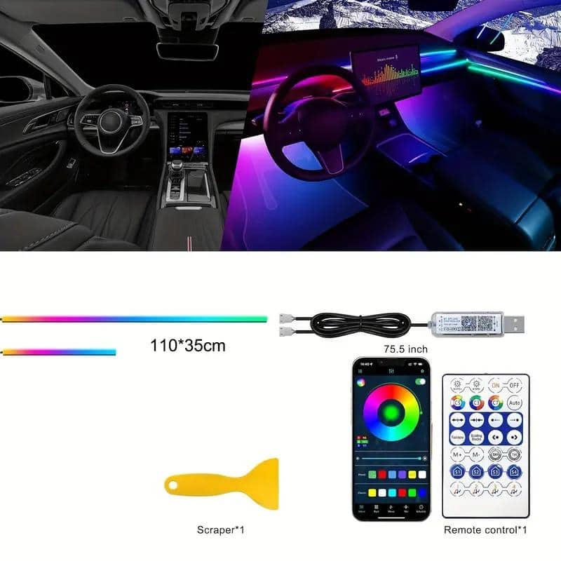 Bande lumineuse LED en néon RGB pour intérieur de voiture, éclairage suivi son d'ambiance Avec app et télécommande - Accessoires Auto/Moto - صورة 6