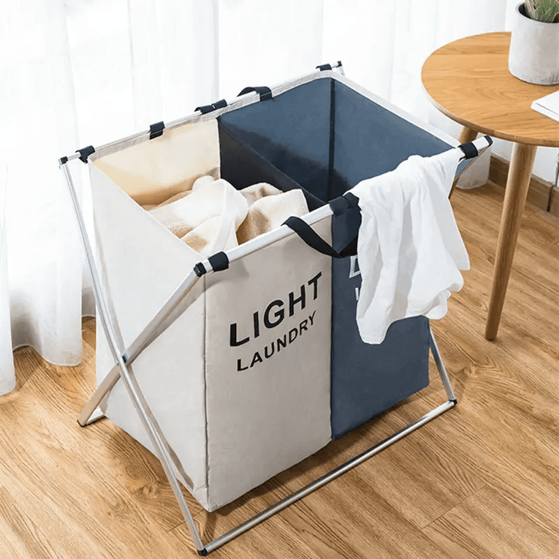 Panier à linge sale pliable avec 2 grilles pour séparer les vêtements - Maison - صورة 2