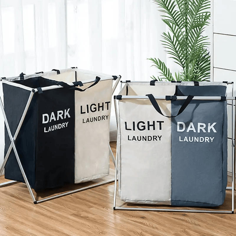 Panier à linge sale pliable avec 2 grilles pour séparer les vêtements - Maison - صورة 3