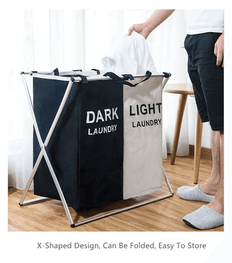Panier à linge sale pliable avec 2 grilles pour séparer les vêtements - Maison - صورة 4