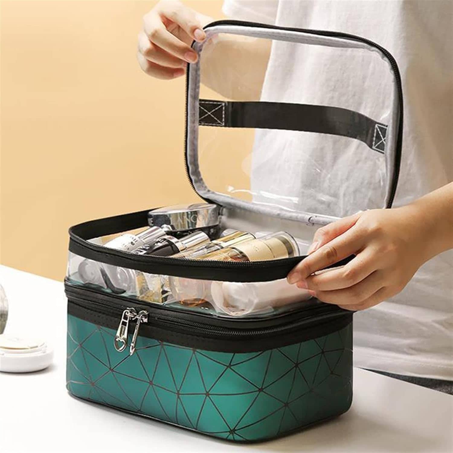 Trousse de maquillage et cosmétiques double couche étanche  V1 - Soins et Beauté - صورة 2