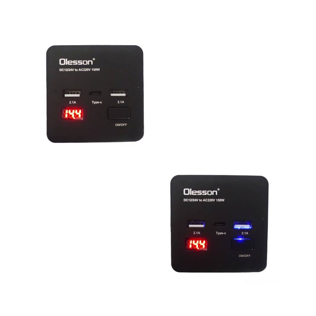 Convertisseur de tension en voiture avec surveillance de puissance 150 watts, 12 volts, 2 USB, 1 USB type C et 2 prises - Accessoires Auto/Moto - صورة 5