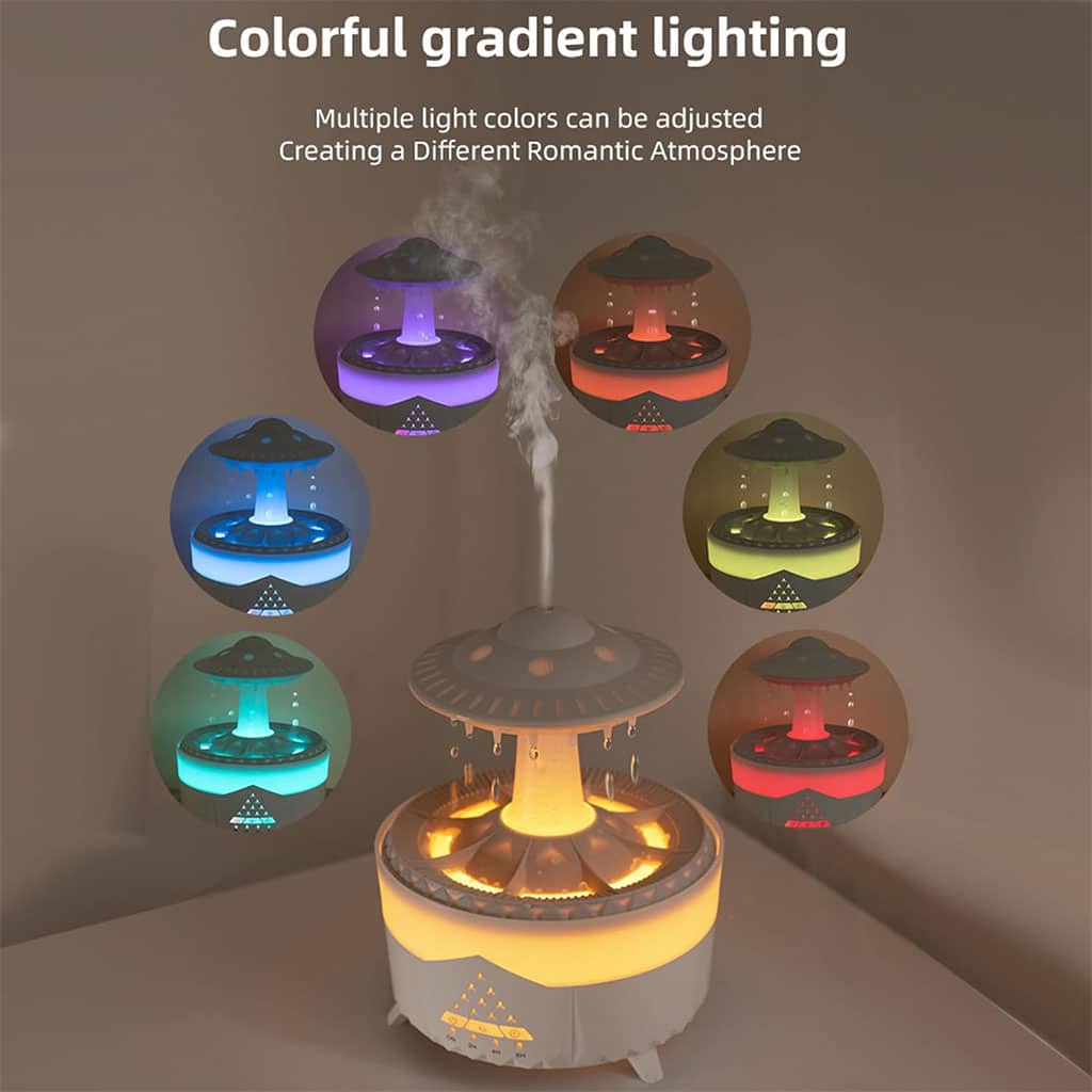 Lampe d’humidification par gouttelettes d’eau 350ML ultrasonique, avec télécommande - Décoration - صورة 6