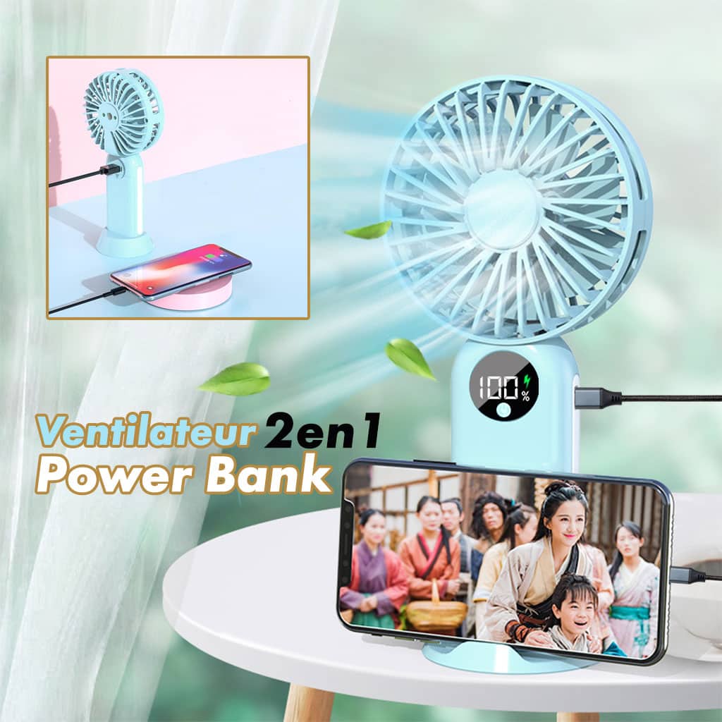Mini ventilateur portable avec batterie 2400 mAh, léger, 3 vitesses, base mobile