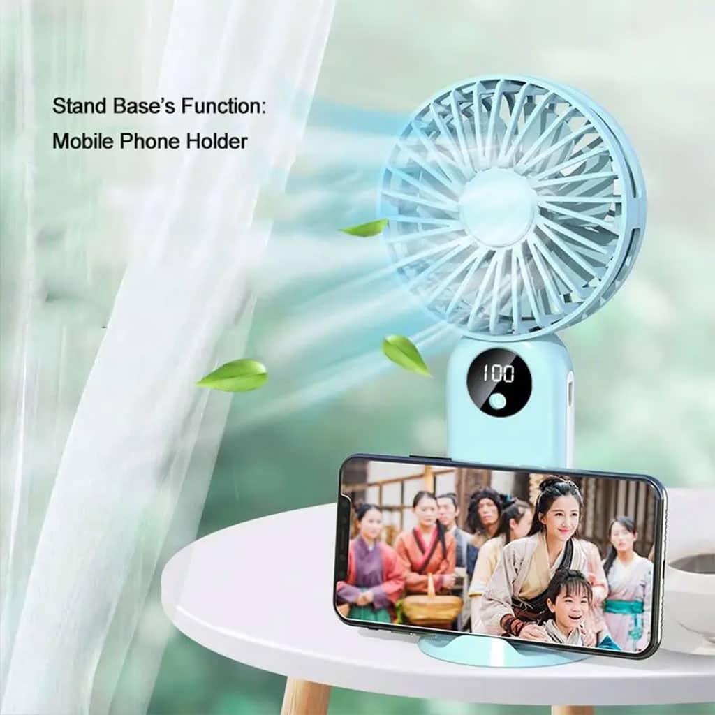 Mini ventilateur portable avec batterie 2400 mAh, léger, 3 vitesses, base mobile - Accessoires - صورة 4