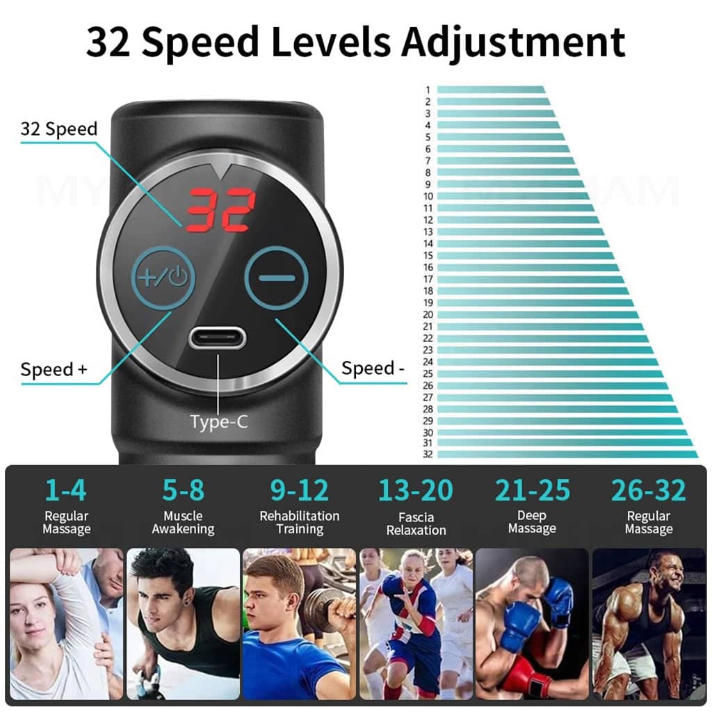 Appareil de Massage Musculaire Masseur de Muscle de Corps 32 Niveaux de Force Réglables 4 Têtes - Sport - صورة 4