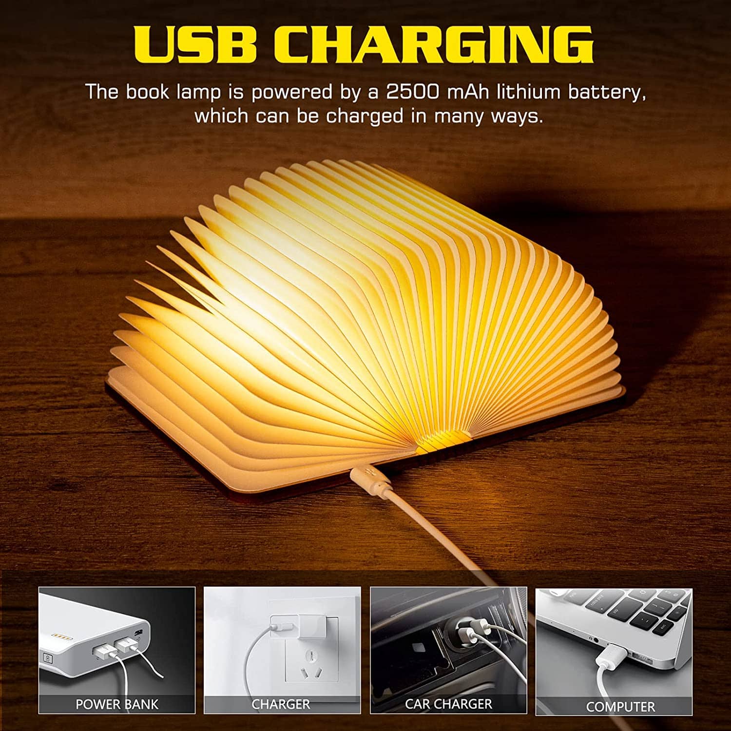 Livre lumineux LED pliable en bois 5 Modes d'éclairage rechargeable - Électronique - صورة 4