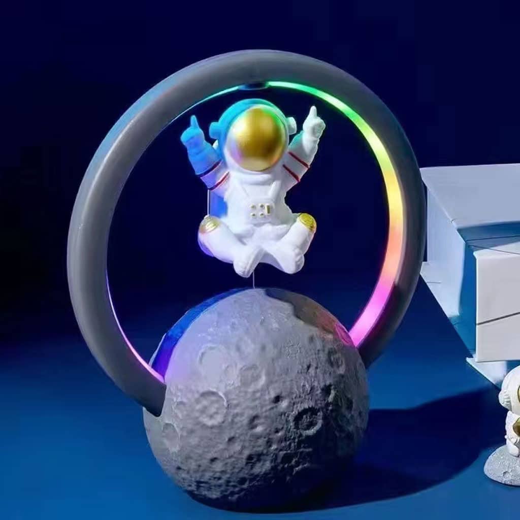Haut-parleur Bluetooth et Lampe d’astronaute en lévitation magnétique avec lampe flottante en forme de lune rotative - Électronique - صورة 2