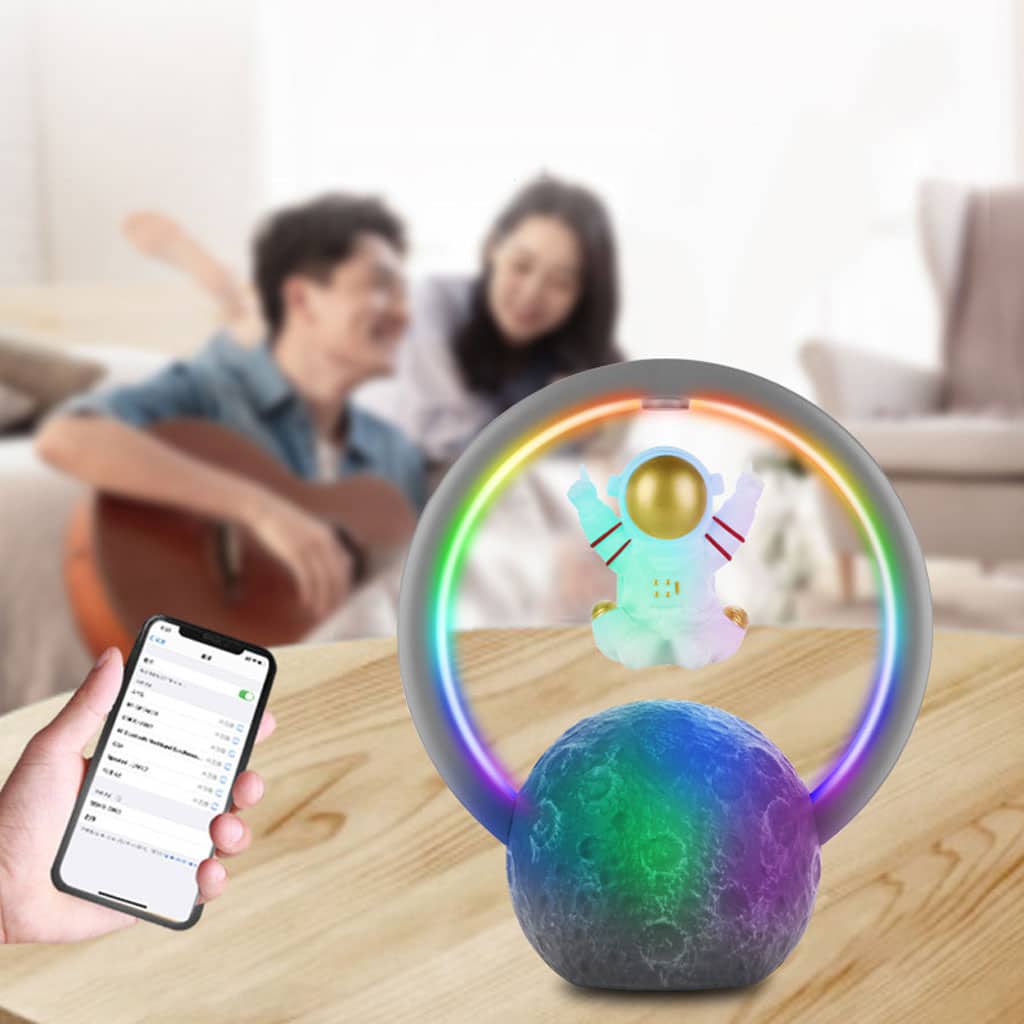 Haut-parleur Bluetooth et Lampe d’astronaute en lévitation magnétique avec lampe flottante en forme de lune rotative - Électronique - صورة 3