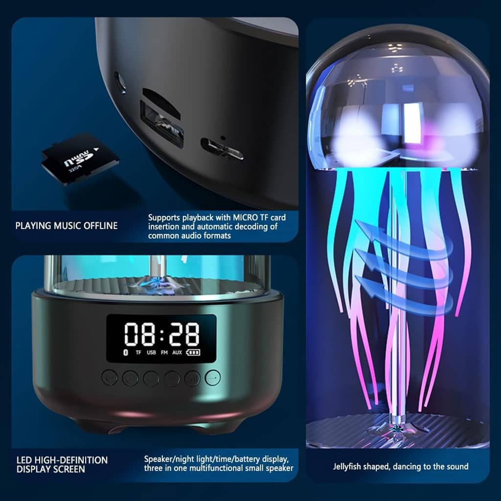 Haut-parleur Bluetooth Méduse, Aquarium avec lumière d'ambiance 7 couleurs - Électronique - صورة 4