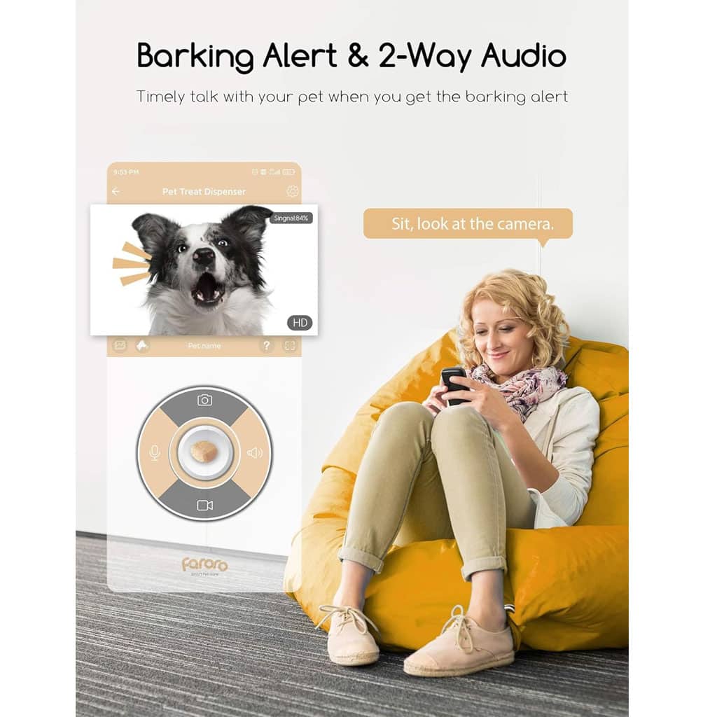 Faroro Caméra Full HD 1080P pour chien avec distributeur de friandises à distance - Électronique - صورة 4