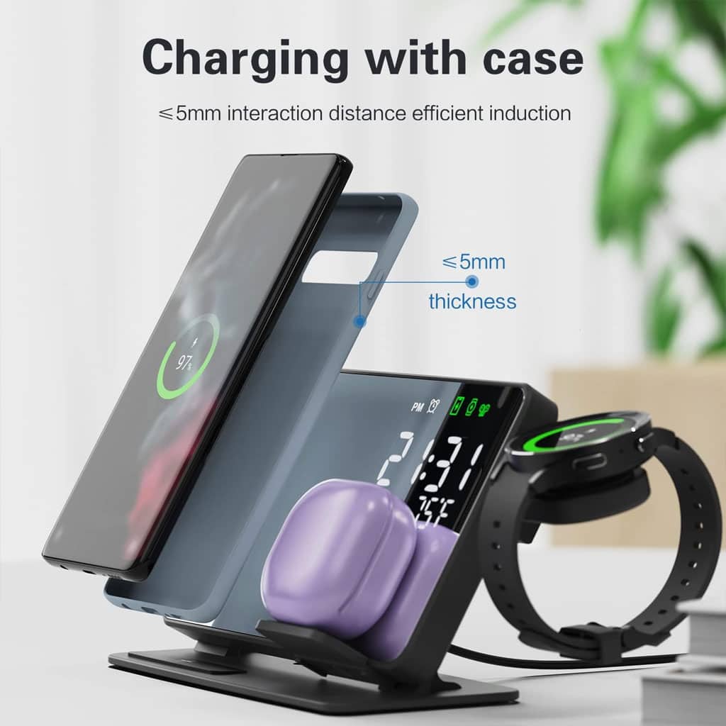 Chargeur sans fil 4 en 1 et station de charge ultra rapide avec Miroir Réveil integré - Électronique - صورة 4