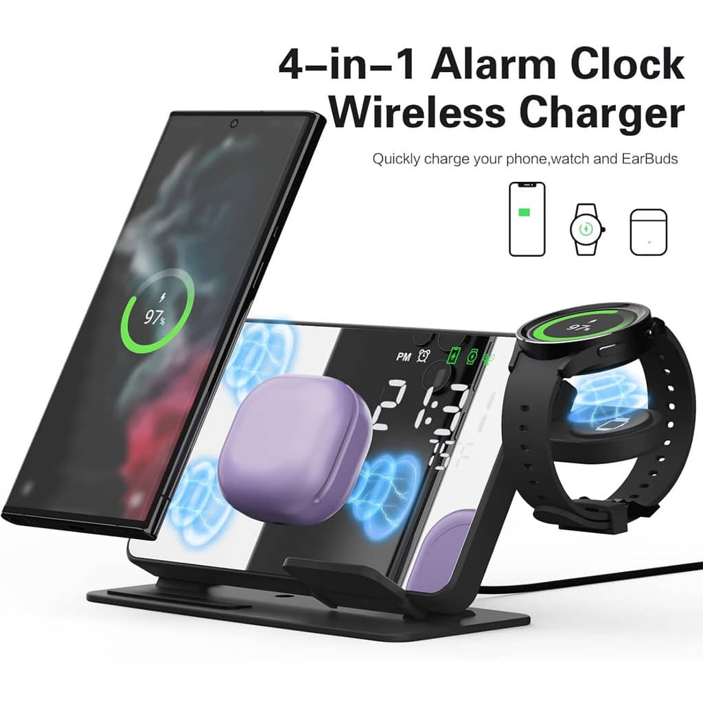 Chargeur sans fil 4 en 1 et station de charge ultra rapide avec Miroir Réveil integré - Électronique - صورة 5