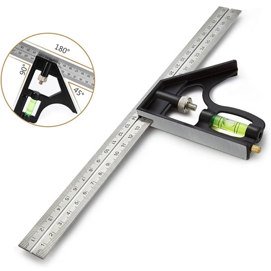 Outils de Menuiserie Carrée en Acier Inoxydable de 12'/300 mm, Règle de 45/90 Degrés avec Niveau à Bulle. - Outillage et Bricolage - صورة 2