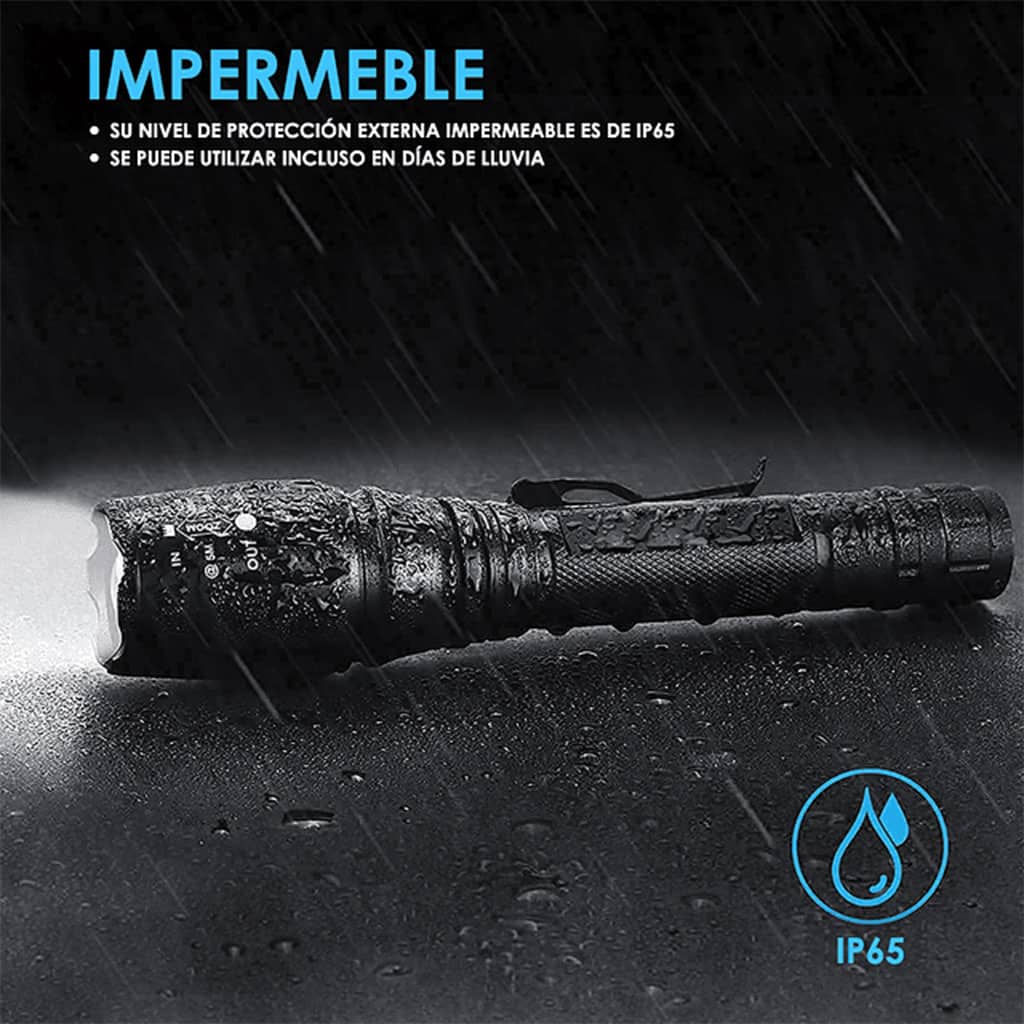 Lampe de poche tactique IP65 de 18 000 lumens - avec lumière LED et deux piles rechargeables - Swat - Camping et Randonnée - صورة 3