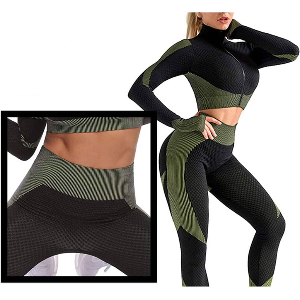 Ensembles d'entraînement pour femmes - Tenue de gymnastique sans couture à 2 pièces Vert - Divers - صورة 2