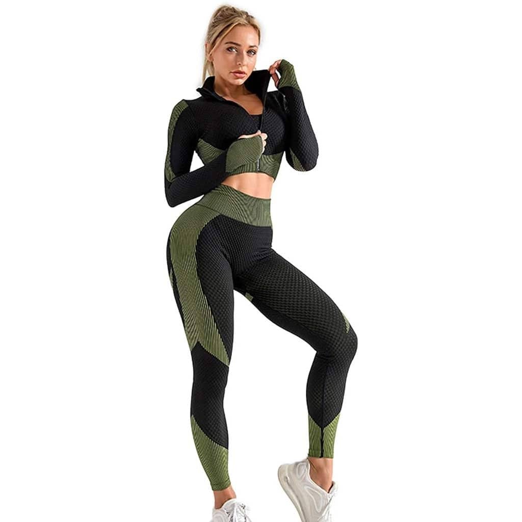 Ensembles d'entraînement pour femmes - Tenue de gymnastique sans couture à 2 pièces Vert - Divers - صورة 3