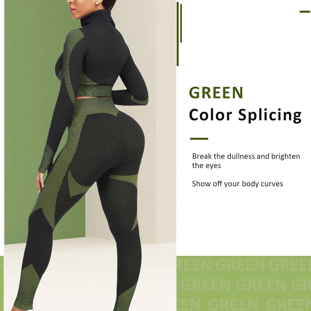 Ensembles d'entraînement pour femmes - Tenue de gymnastique sans couture à 2 pièces Vert - Divers - صورة 5