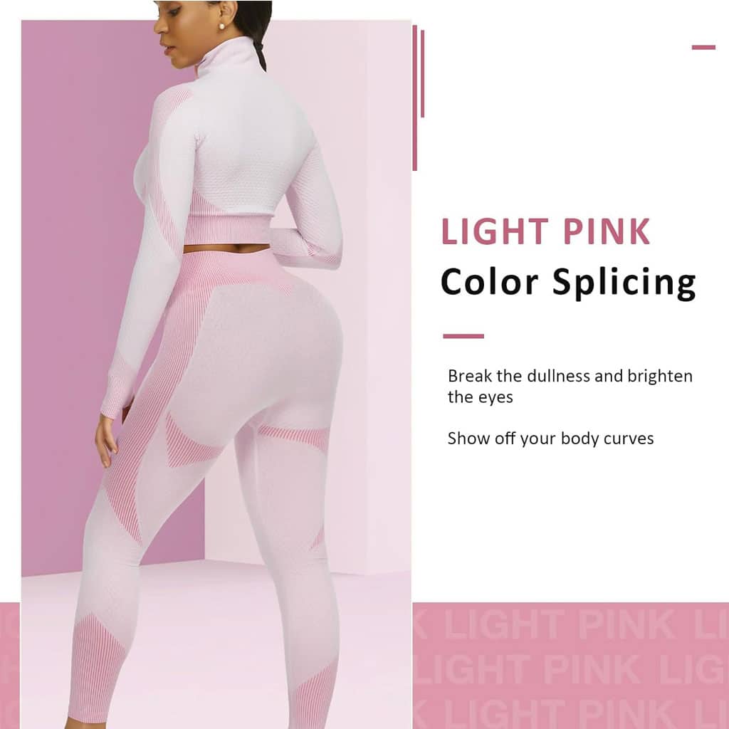 Ensembles d'entraînement pour femmes - Tenue de gymnastique sans couture à 2 pièces Rose - Sport - صورة 4