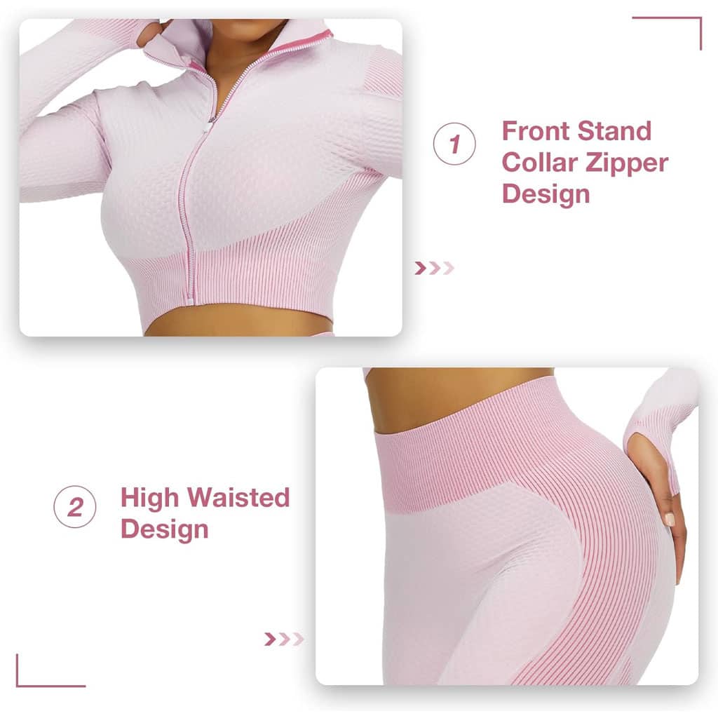 Ensembles d'entraînement pour femmes - Tenue de gymnastique sans couture à 2 pièces Rose - Sport - صورة 6