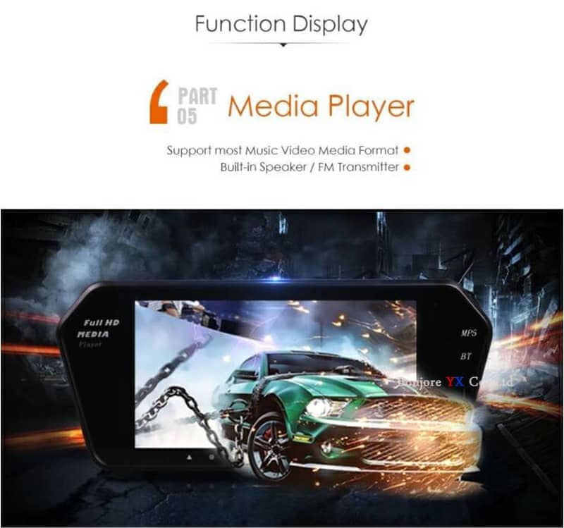 Rétroviseur écran LCD TFT 7 pouces MP5 bluetooth 1024P - Accessoires Auto/Moto - صورة 2