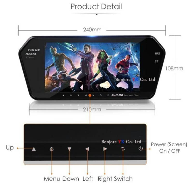 Rétroviseur écran LCD TFT 7 pouces MP5 bluetooth 1024P - Accessoires Auto/Moto - صورة 4