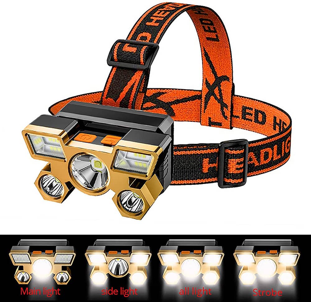 Lampe frontale portable rechargeable USB à 5 LED avec batterie intégrée - Camping et Randonnée - صورة 2