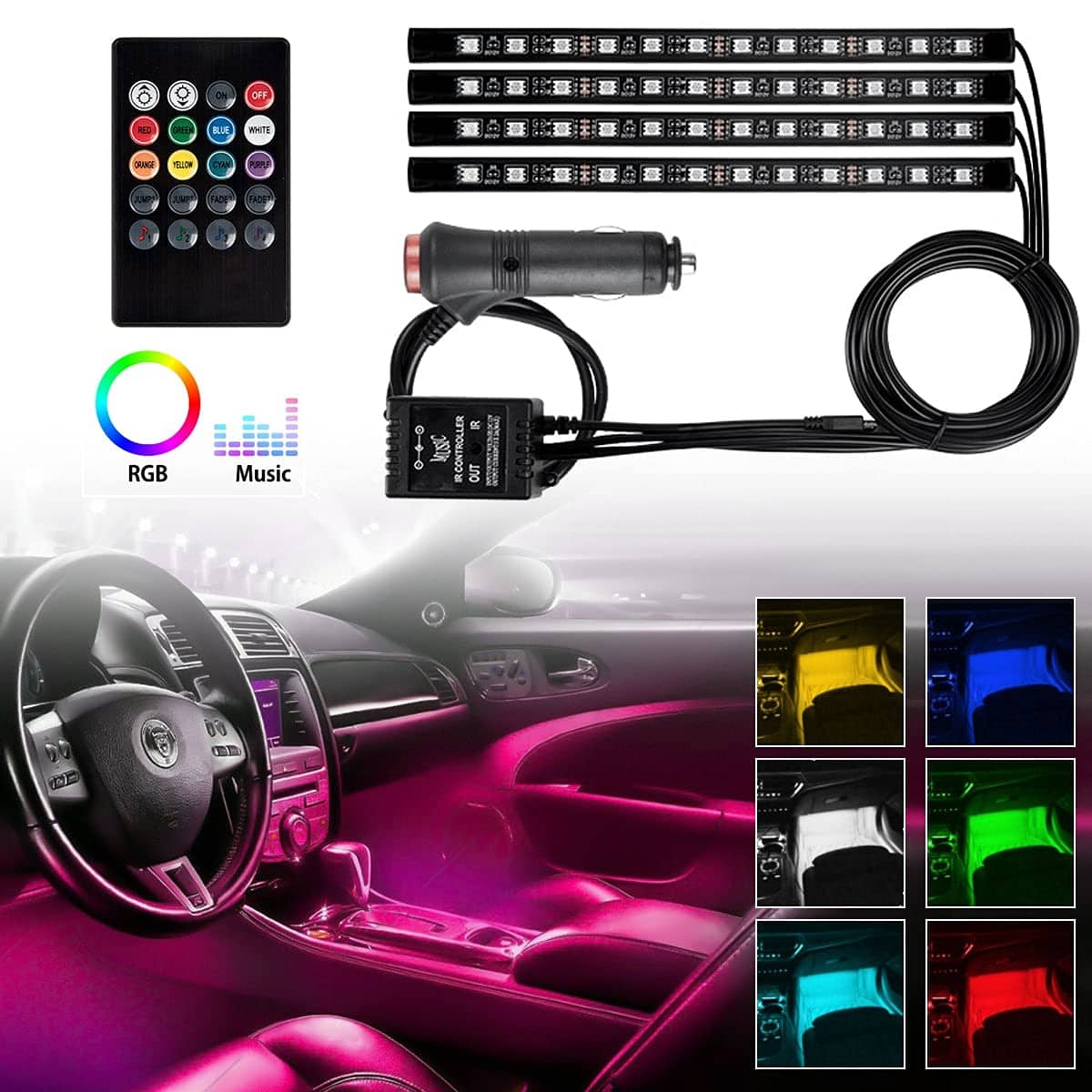 Sound atmosphere lamp 48 LED pour voiture - Accessoires Auto/Moto - صورة 3