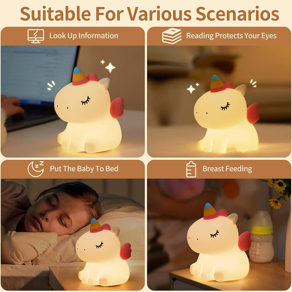 Veilleuse en Silicone Forme Unicorne pour Chambre d’enfant Rechargeable - Décoration - صورة 5