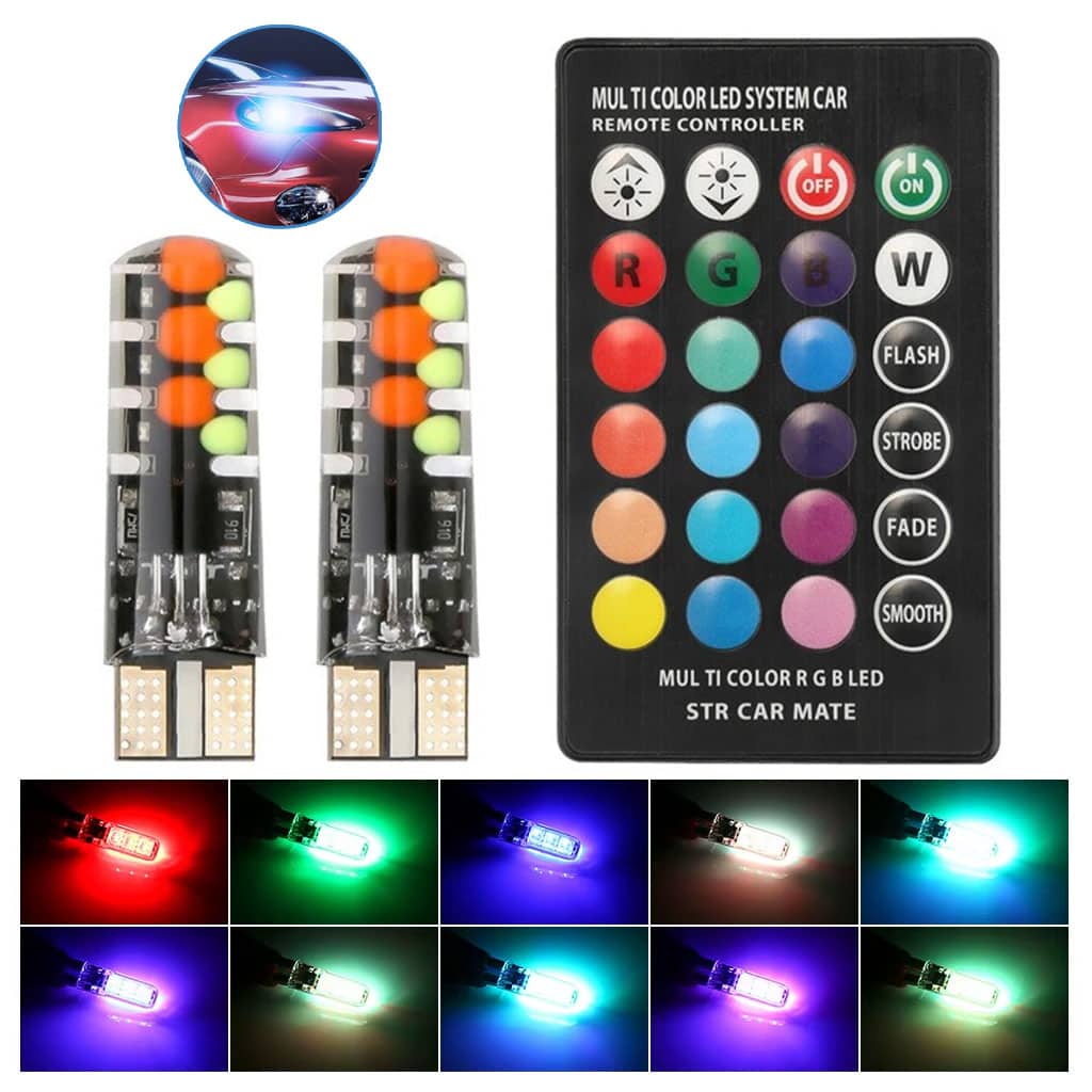 Lot de 2 LED Multicolore pour Voiture 12V T10 - Accessoires Auto/Moto - صورة 6