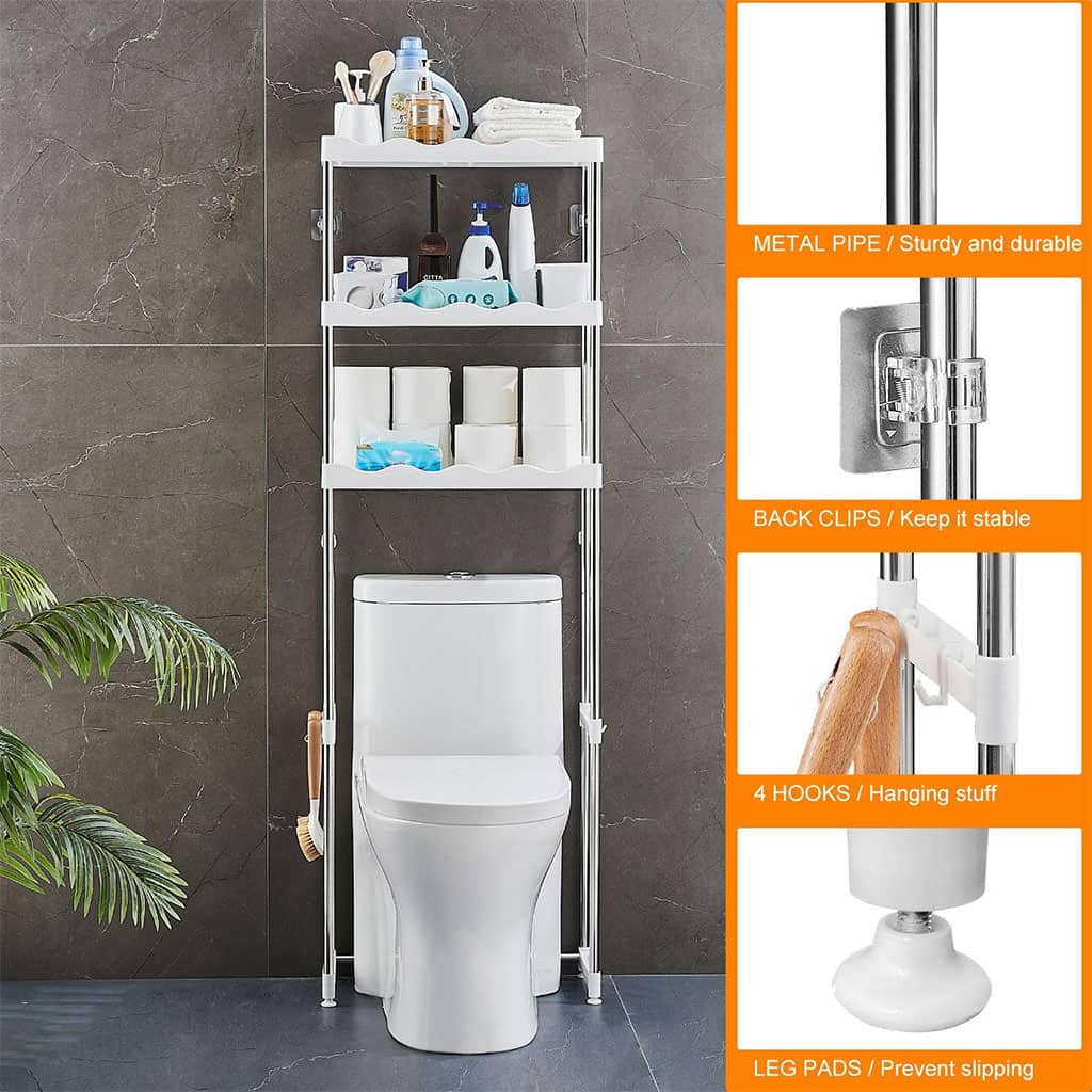 Étagère de salle de bain au-dessus des toilettes à 3 niveaux - Maison - صورة 3
