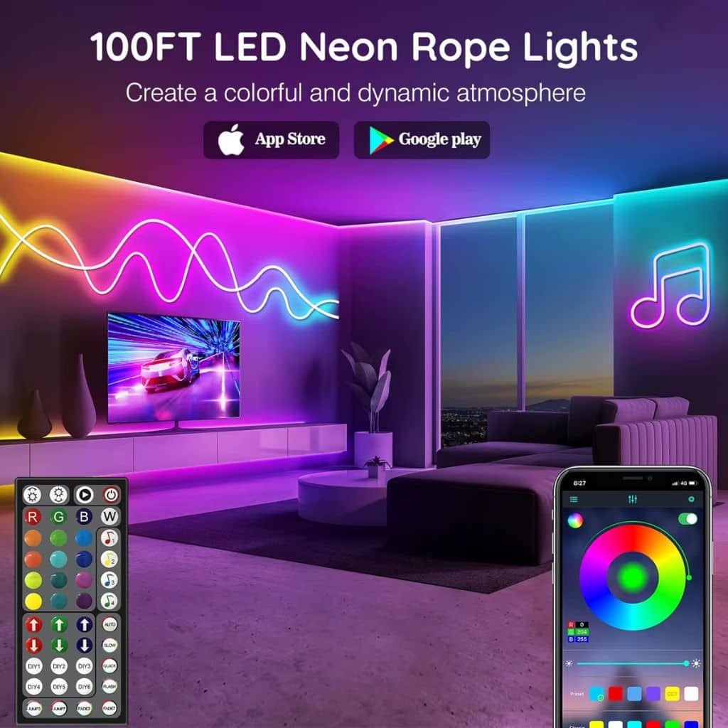 Bande LED Néon Flexible RGB 5m avec Bluetooth et USB – شريط إضاءة نيون مرن بطول 5 أمتار مع بلوتوث - Électronique - صورة 2