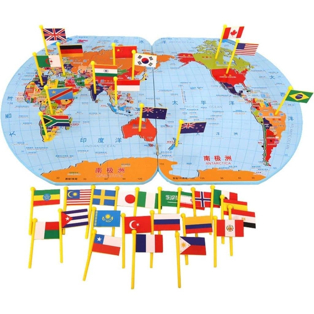 Puzzle Carte du Monde en Bois Pliable avec Drapeaux et Capitales – لعبة تعليمية للأطفال خريطة العالم مع الأعلام والعواصم - Jouet & Gaming - صورة 2