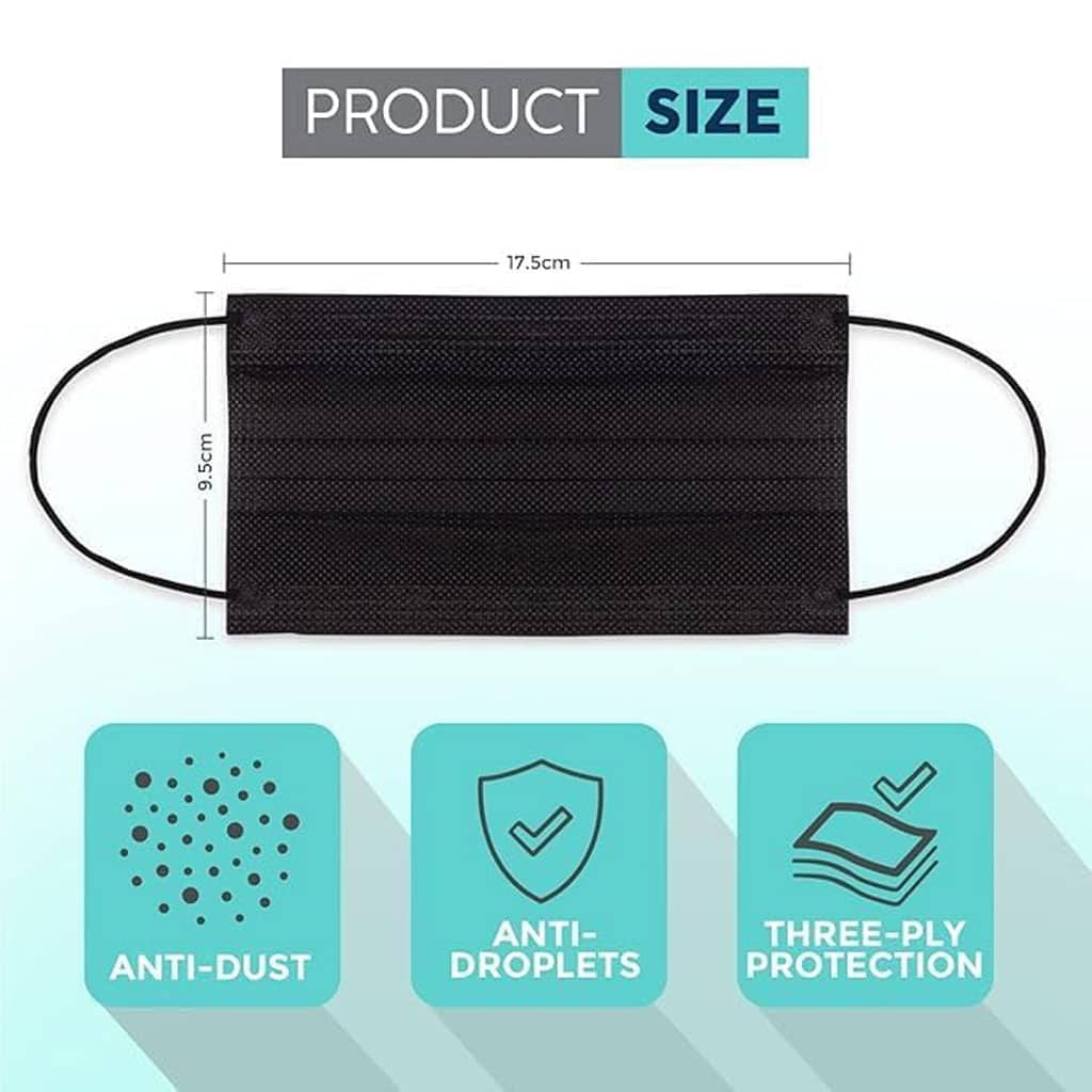 Lot de 50Pcs Bavettes jetables à trois couches - علبة كمامات سوداء - Divers - صورة 4