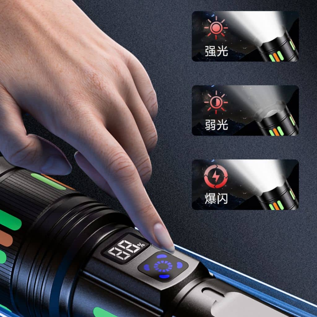 Lampe de Poche LED à Zoom Télescopique avec Bandes Fluorescentes - مصباح يدوي مع زووم تلسكوبي - Camping et Randonnée - صورة 10